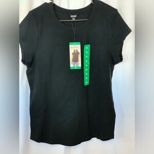 Buffalo Women's Crew Neck Cotton Blend Rib Knit W Cap Sleeve Tee, Blk SZ XL. NWT